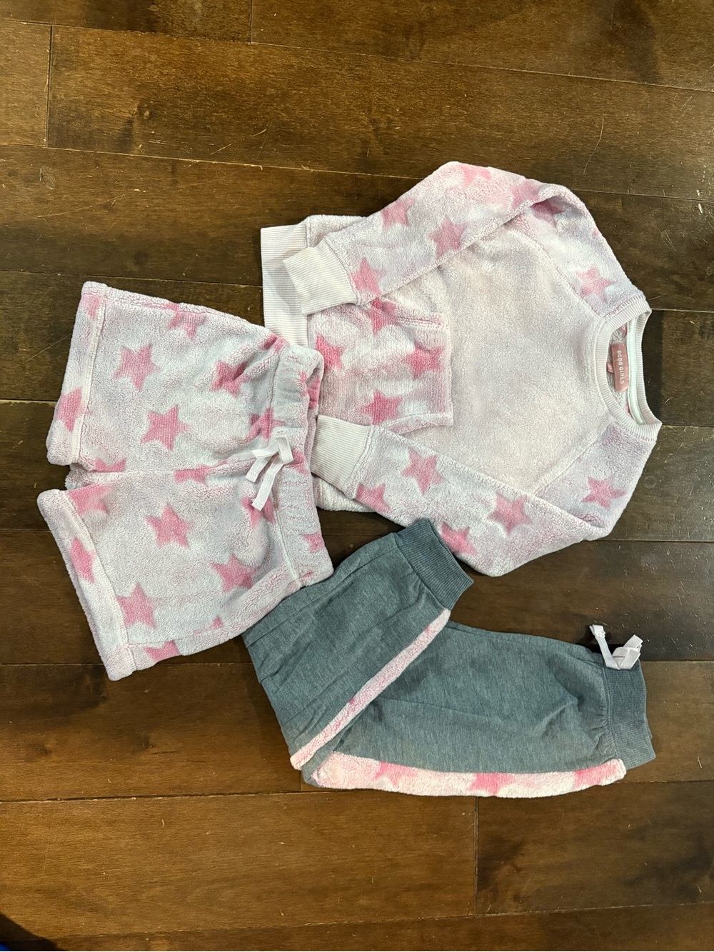 BCBGirls Pink Star Plush Lounge Set with Gray Jogger